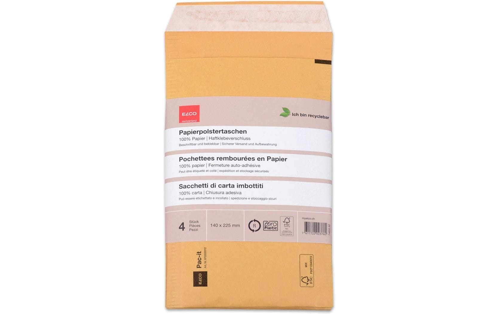Elco Seitenfaltentasche – 140 × 225 mm, selbstklebend, Papier, braun – 40 Stk.