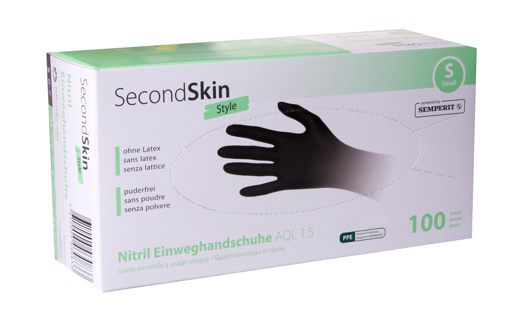 Secondskin Einweghandschuhe Nitril – Grösse S – Schwarz