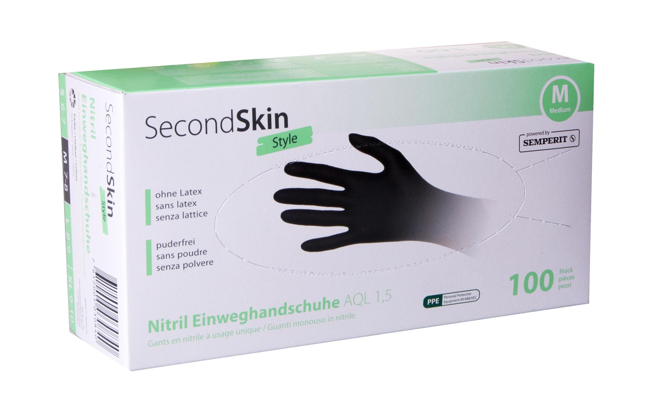 SecondSkin – Einweghandschuhe Nitril – M, 100 Stück – Schwarz