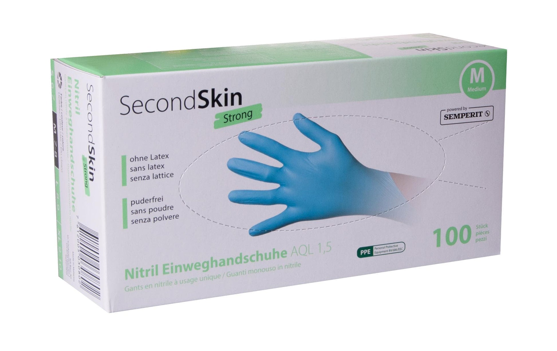 Secondskin Einweghandschuhe Nitril – M – Blau, EN ISO 374-1/4/5, EN 420, ASTM D6319