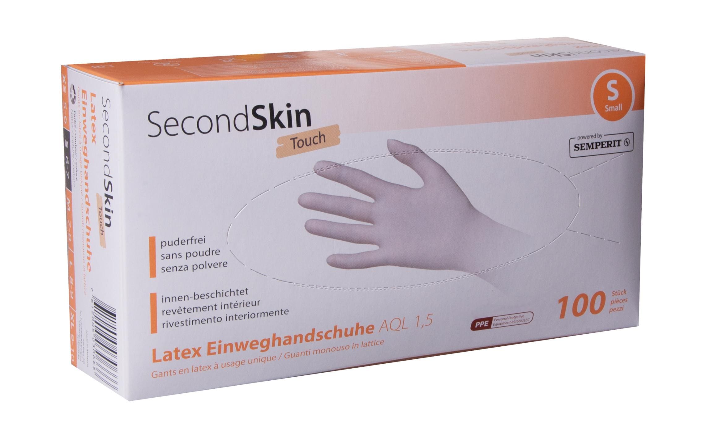 SecondSkin – Einweghandschuhe Latex – S, 100 Stück – Beige