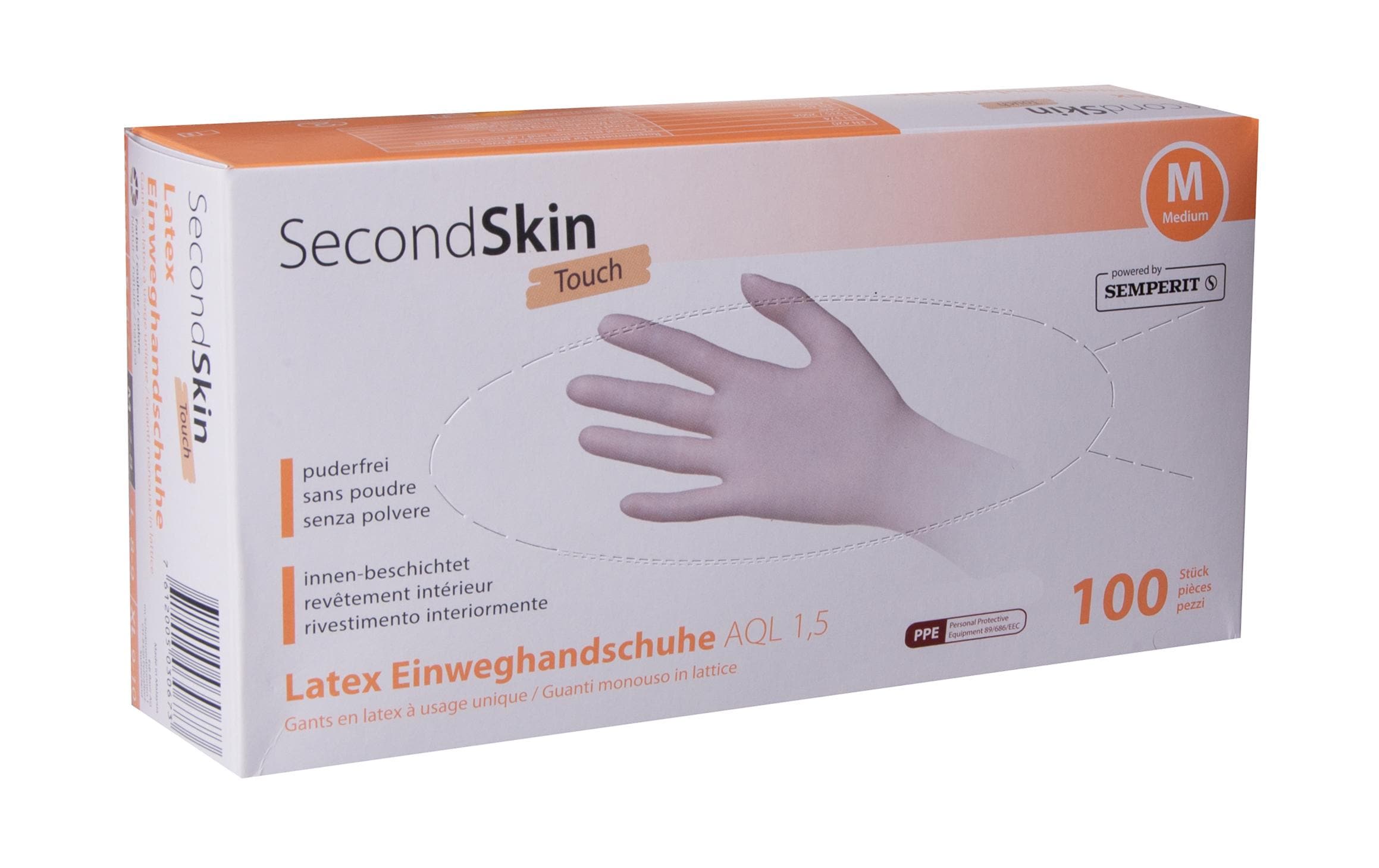 SecondSkin – Einweghandschuhe Latex – M, 100 Stück – Beige