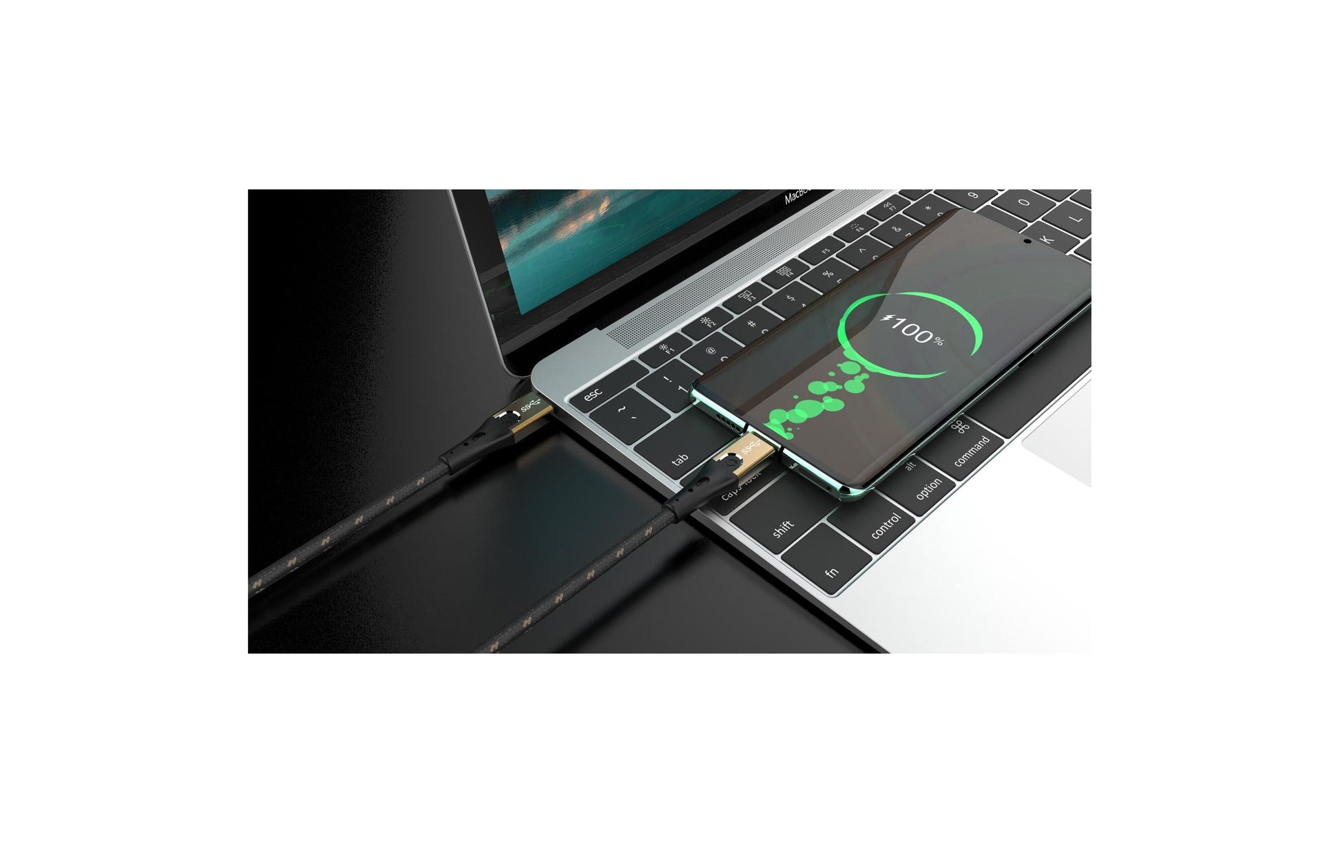 OEHLBACH USB-C auf USB-C Kabel – USB4 20 Gbit/s – 1 m – PD 40 W – Textilmantel, Goldstecker – Schwarz/Gold