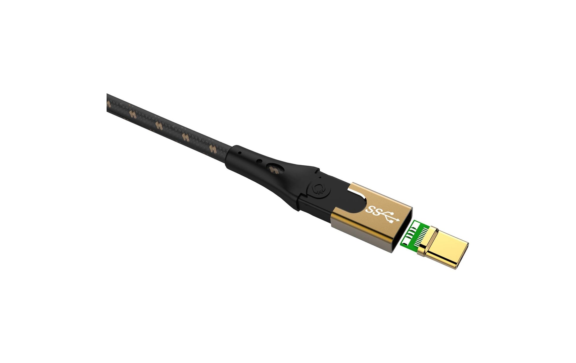 OEHLBACH USB-C auf USB-C Kabel – USB4 20 Gbit/s – 1 m – PD 40 W – Textilmantel, Goldstecker – Schwarz/Gold