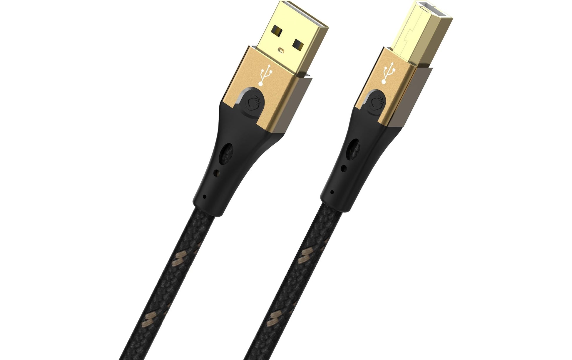 OEHLBACH USB-A auf USB-B Kabel – USB 2.0 (480 Mbit/s) – 2 m – Vergoldet, Metallverstärkt – Schwarz/Gold