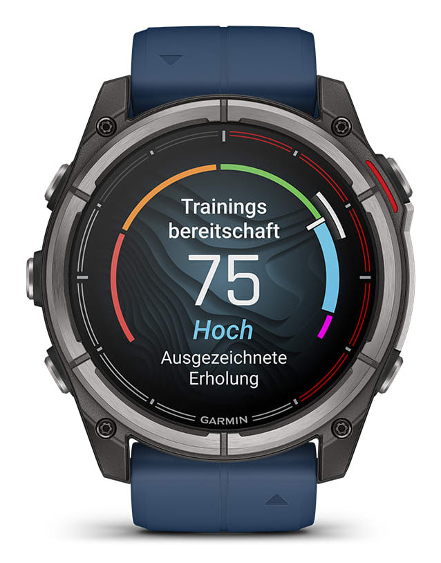 Garmin Quatix 8 Pro 47 mm GPS + Cellular – CFRP Schwarz, Sportarmband, Blau, 100 m, für Android, iPhone