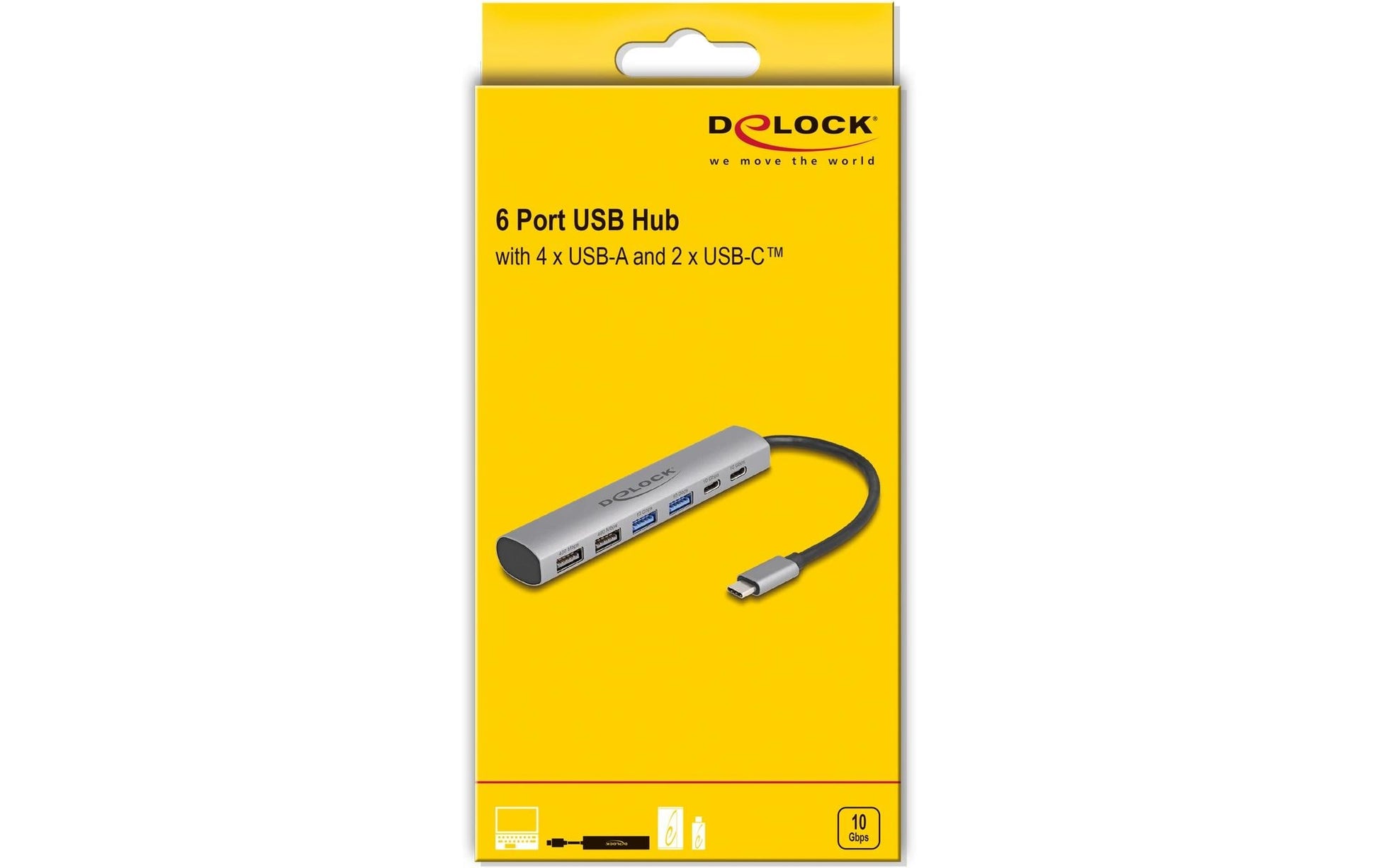 DeLOCK USB-Hub – USB-C, 4× USB-A, 2× USB-C, für Windows/Mac