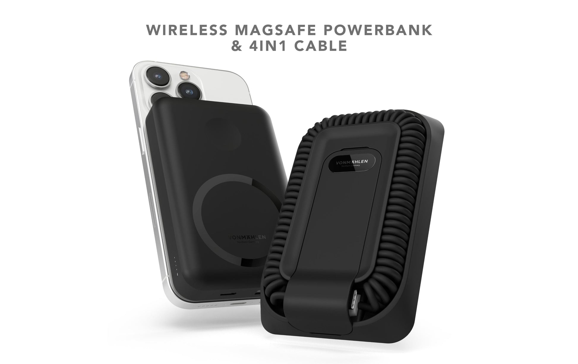 Vonmählen MagSafe Powerbank 10000 mAh, PD 20 W, 1× USB-C, 1× USB-A, MagSafe, für iPhone (MagSafe), Schwarz