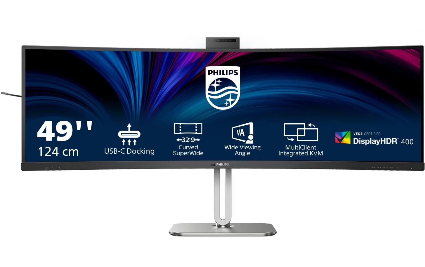 Philips 49B2U5900CH/00 – Monitor, 48,8", 450 cd/m², Gebogen, Webcam, KVM, USB-C, VESA 100 × 100, Schwarz