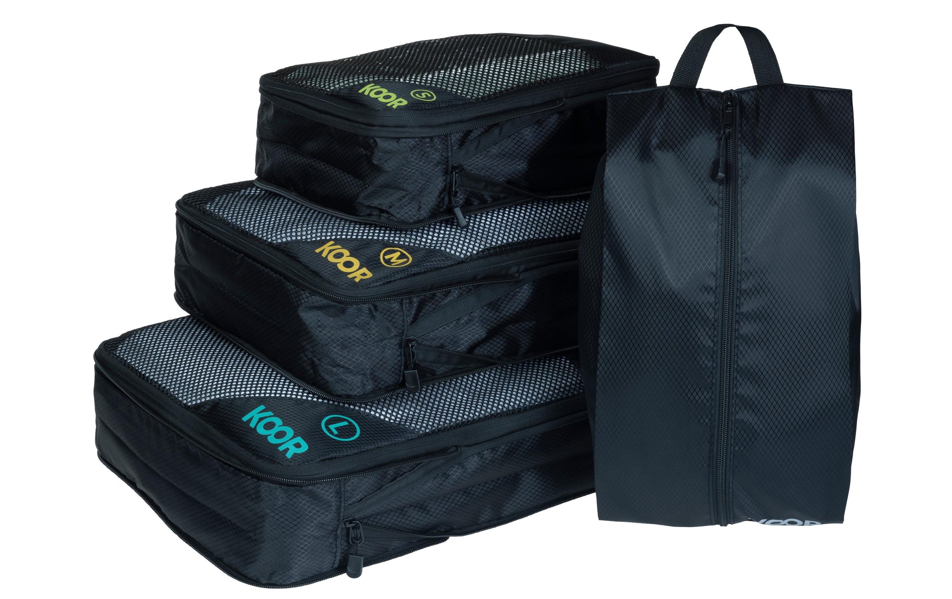 KOOR Packhilfen-Set Goora – mit Tragegriff, Reissverschluss – 30 l – Schwarz – Polyester – 4-teilig