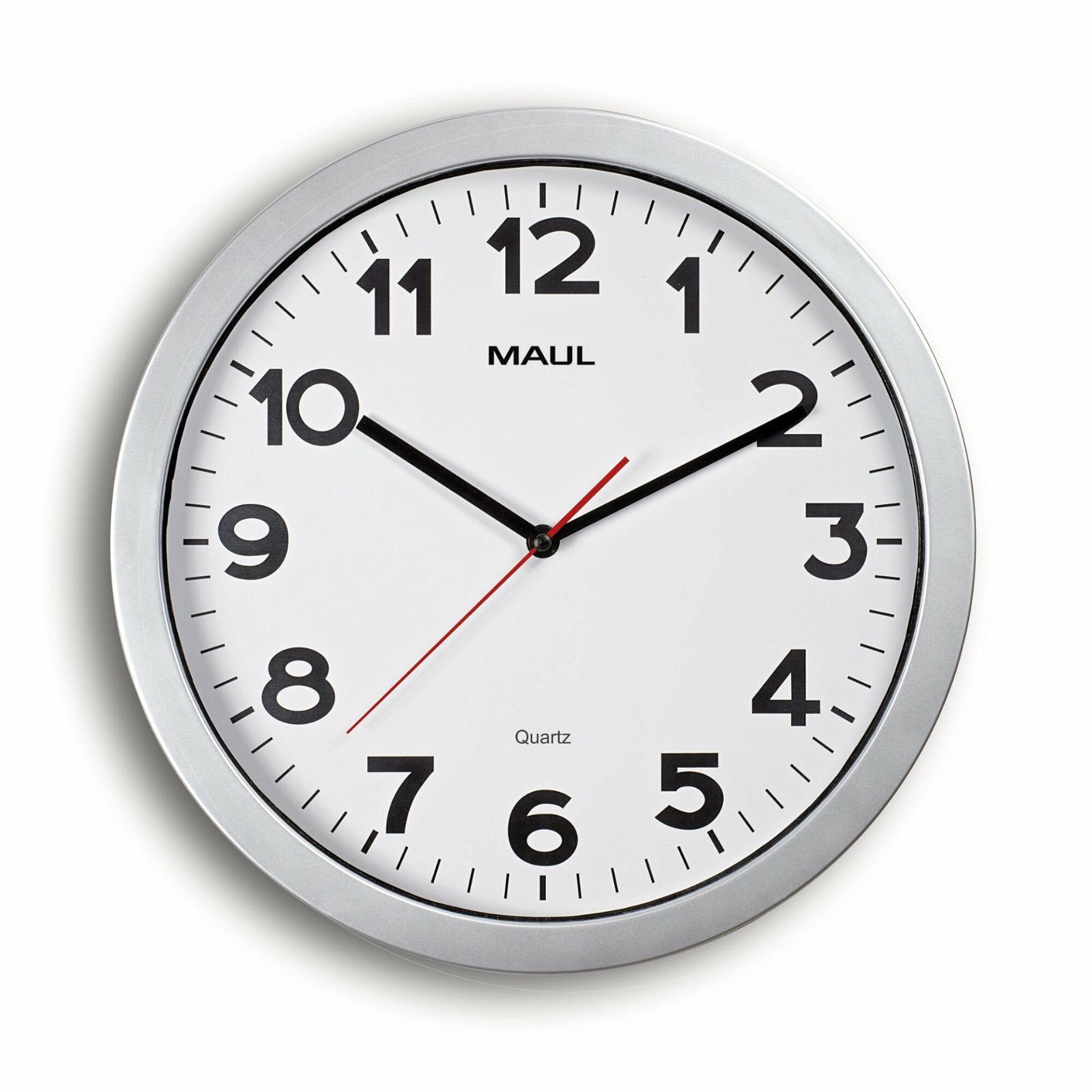 MAULstep 35 Wanduhr – Funk, analog, Ø 35 cm, Silber, Kunststoff