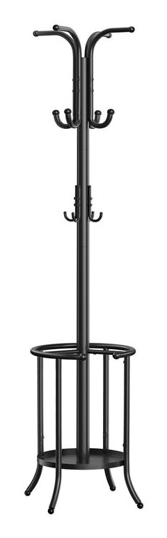 Songmics Garderobenständer – 12 Haken, mit Schirmhalter, Stahl, Schwarz, 40 × 40 × 175 cm