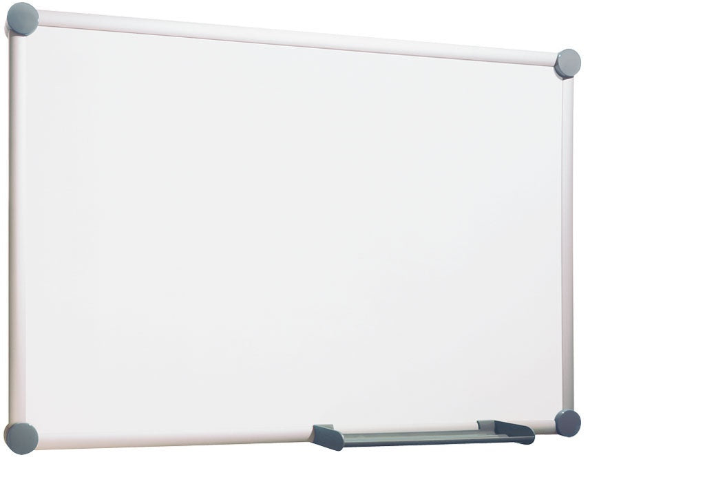 MAUL Whiteboard – 120 × 90 cm, Emaille, magnetisch, Alurahmen, Wandmontage, inkl. Ablageschale, Eckkappen
