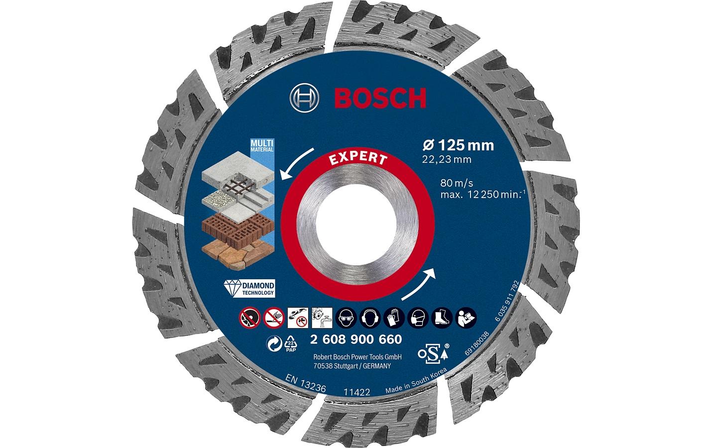 Bosch EXPERT MultiMaterial Diamanttrennscheibe 115 × 22,2 × 2,2 mm – für Mauerwerk & Beton – 1 Stk