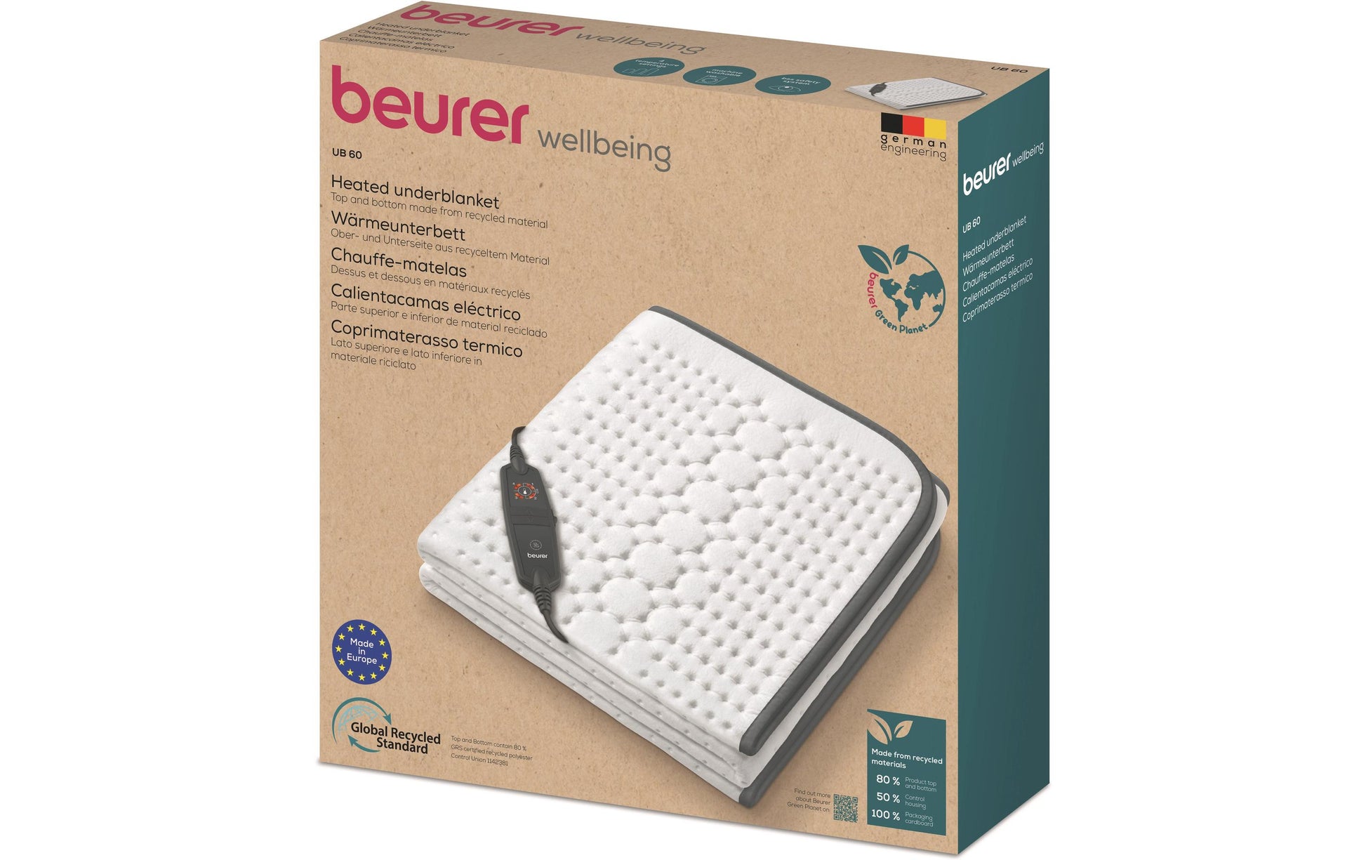 Beurer Green Planet UB60 Wärmeunterbett – Soft Vlies – 80 × 150 cm – OEKO-TEX Standard 100