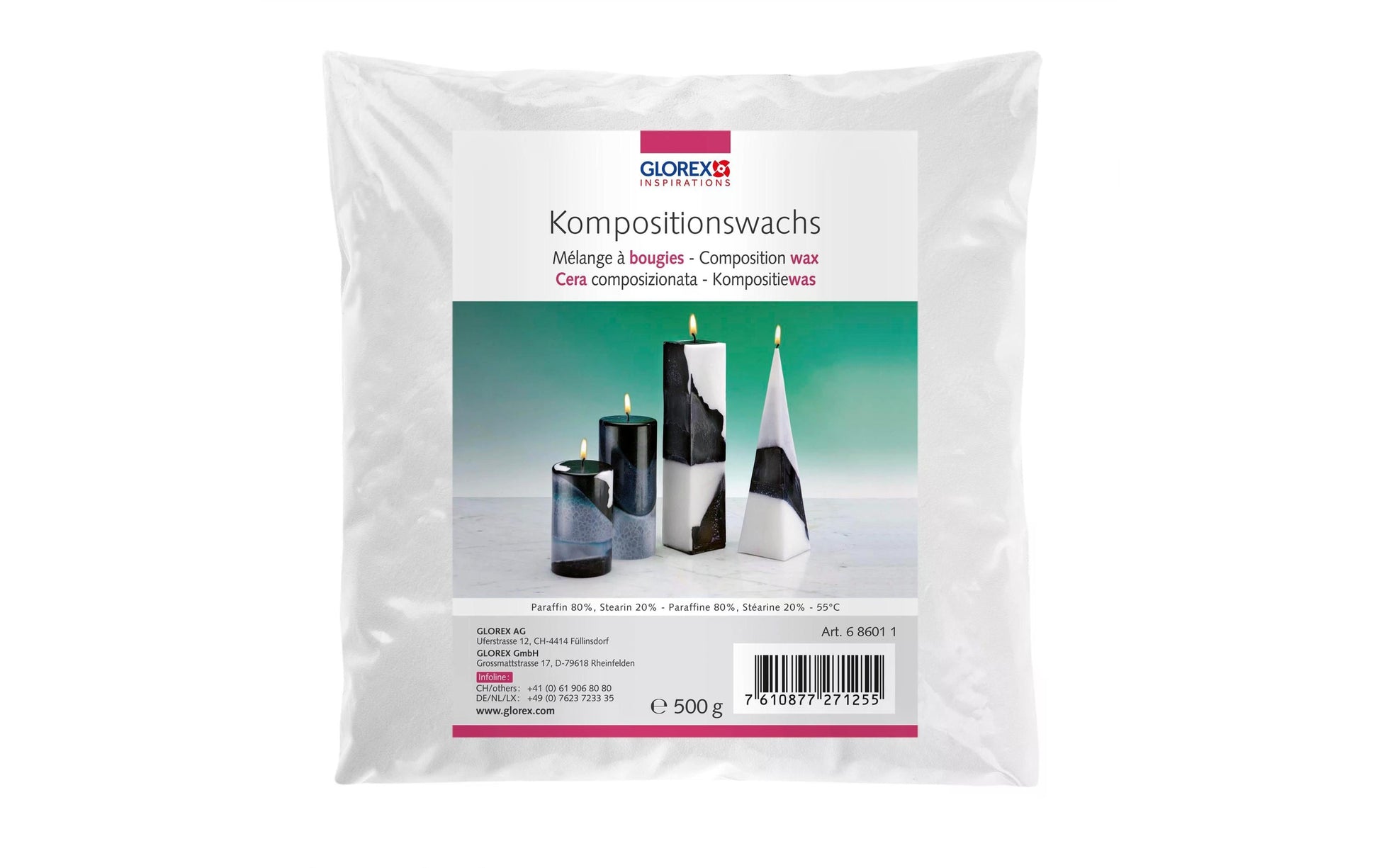 Glorex – Wachsmischung, Kerzenstearin, Weiss, 500 g, 1 Stk.