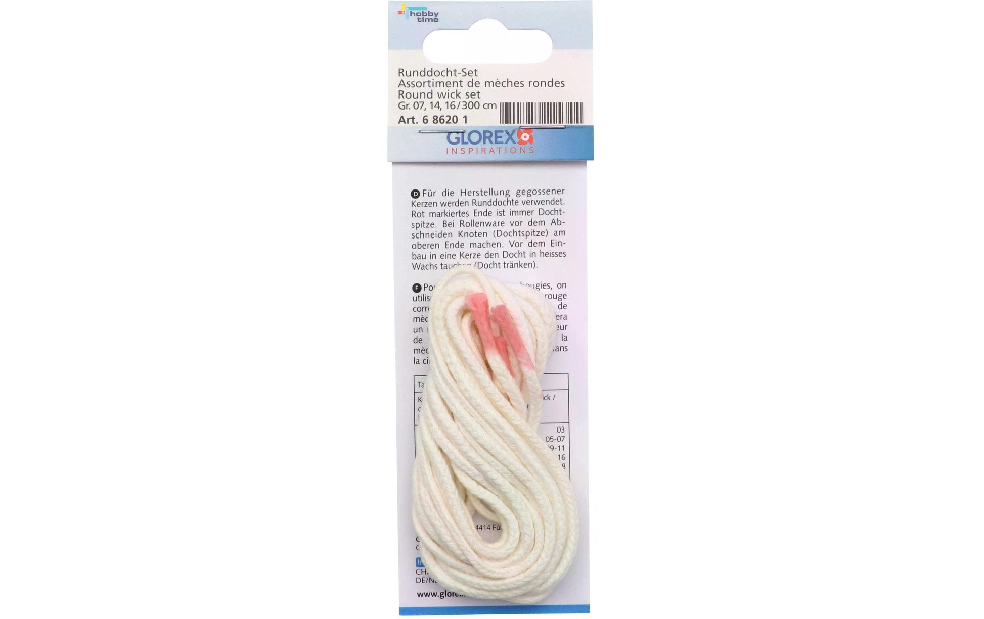 GLOREX Kerzendocht, Weiss, 100 cm, 3 Stk.