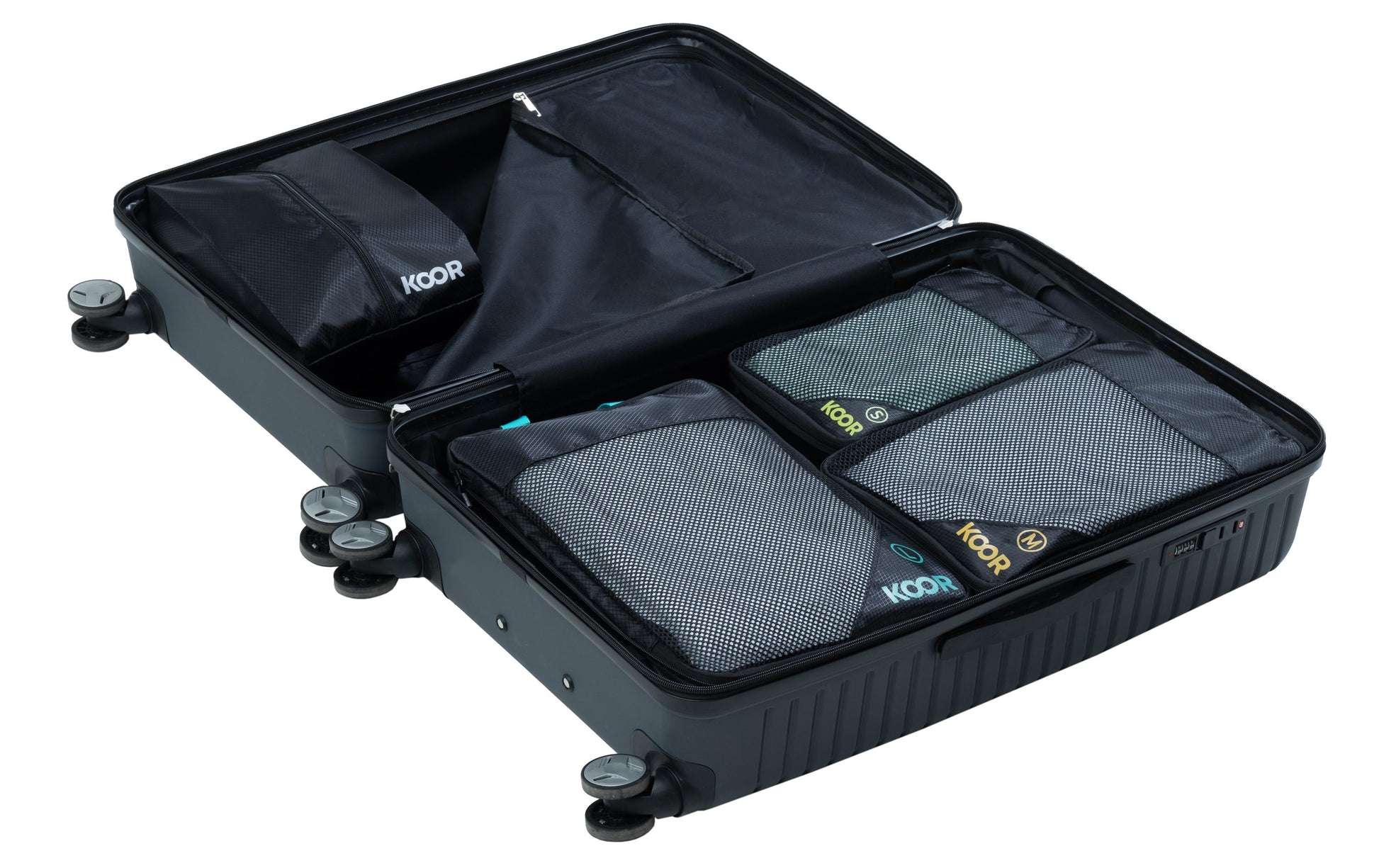 KOOR Packhilfen-Set Goora – mit Tragegriff, Reissverschluss – 30 l – Schwarz – Polyester – 4-teilig