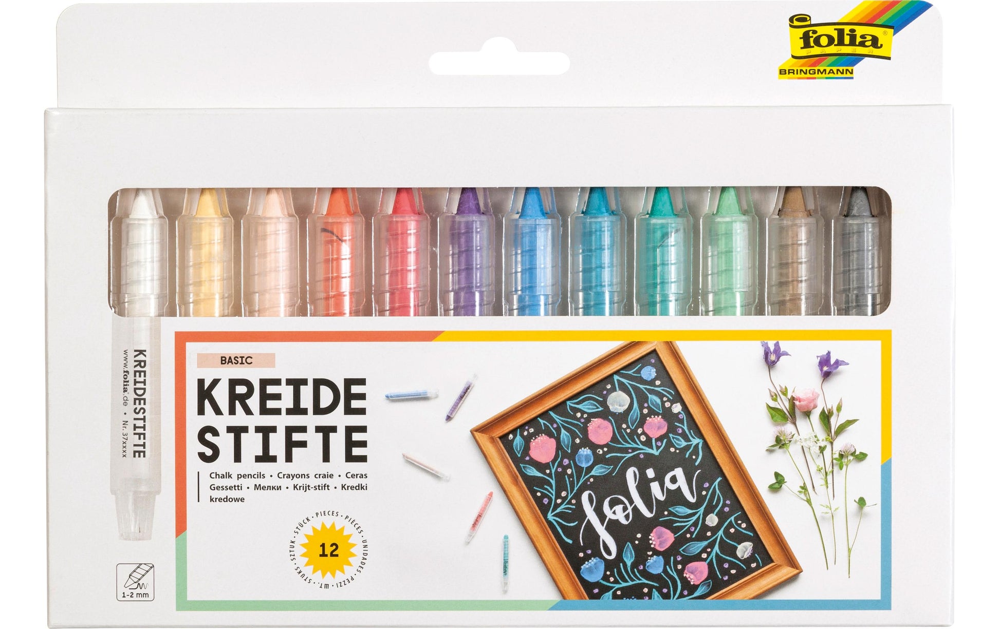 Folia Kreidemarker – Rund, 1–2 mm – Sortiert – 12er-Set