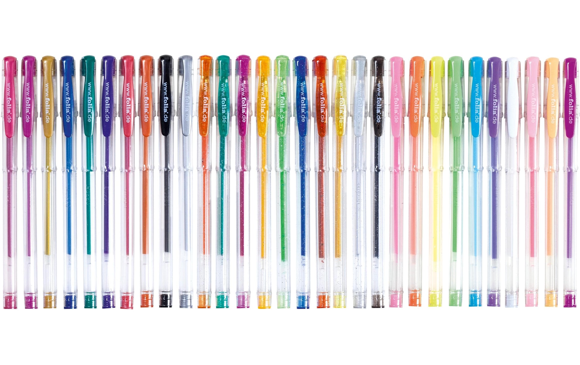 Folia Gelschreiber 30er Set – 30 Farben, 1 mm, für dunkles Papier, Kappe