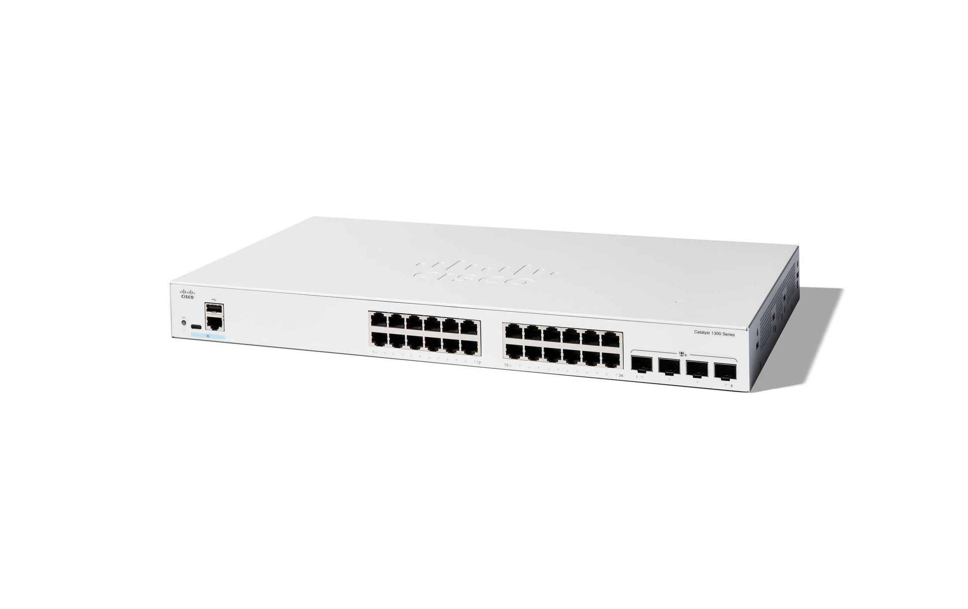 Cisco Catalyst 1300 – Managed Switch – 24×GbE, 4×SFP+, L2+/L3, PoE+ 195 W, 1U