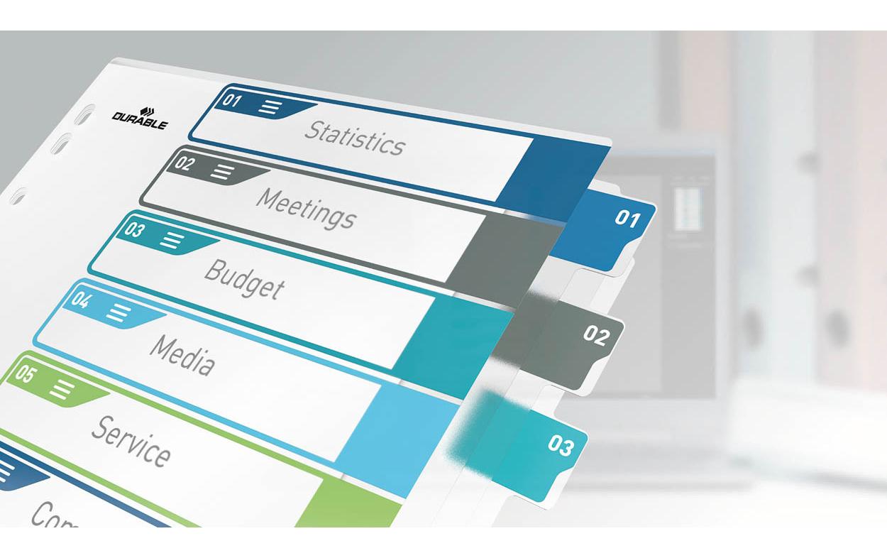 Durable Register A4+ Überbreit Hoch – Nummeriert 1–10, 10 Taben, Mehrfarbiges PP, mit Indexblatt