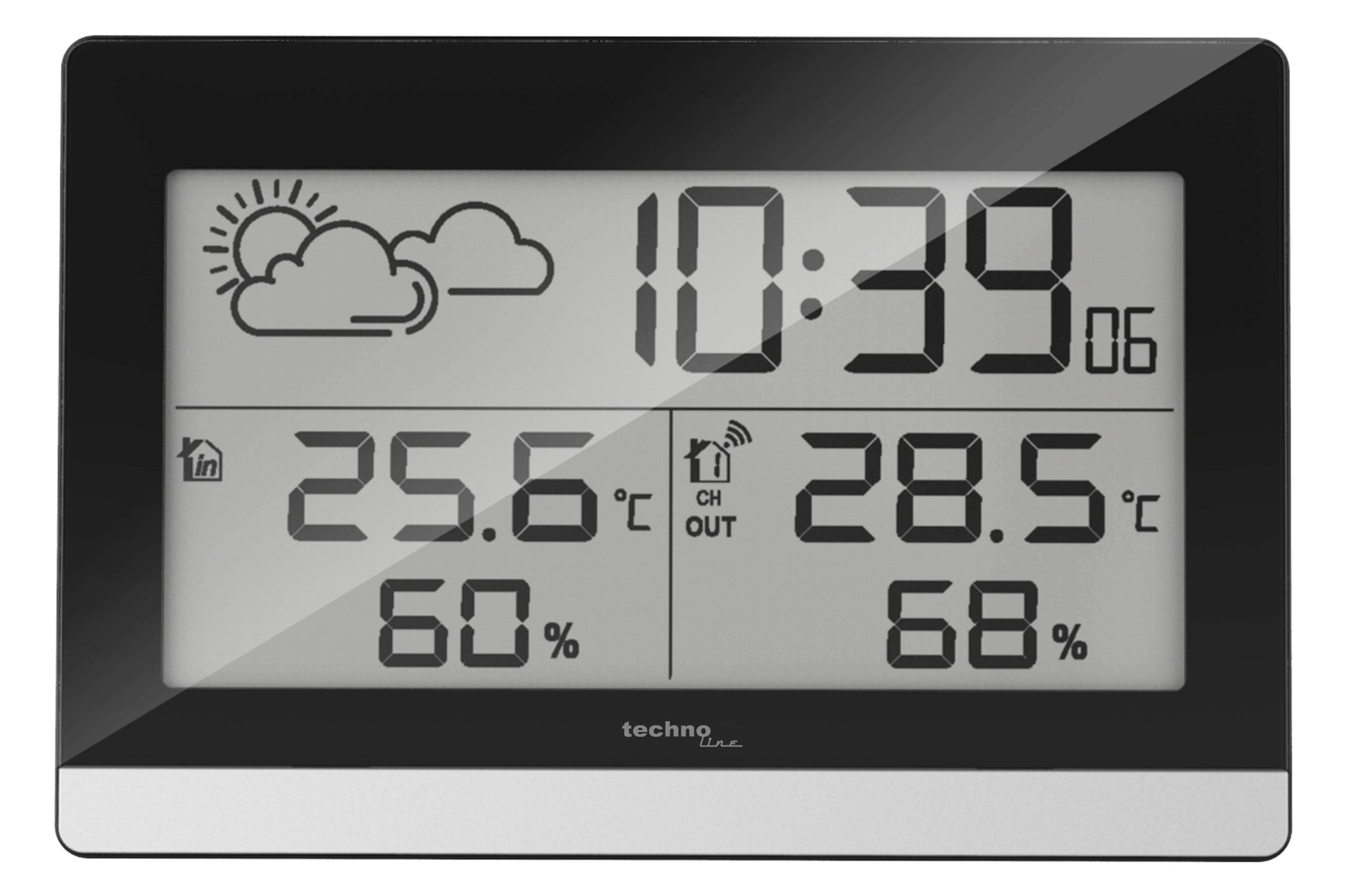 Technoline WS9255 – Wetterstation, innen/aussen, Hygrometer & Thermometer, inkl. Aussensensor – schwarz/silber