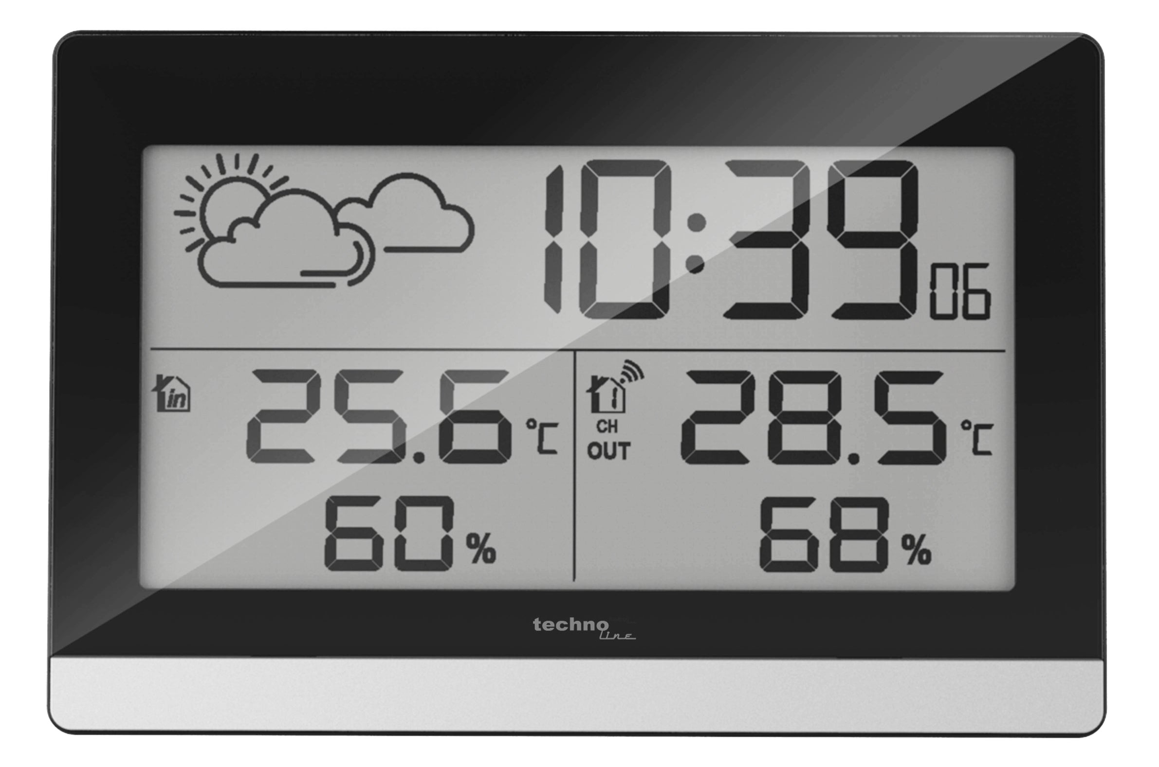 Technoline WS9255 – Wetterstation, innen/aussen, Hygrometer & Thermometer, inkl. Aussensensor – schwarz/silber