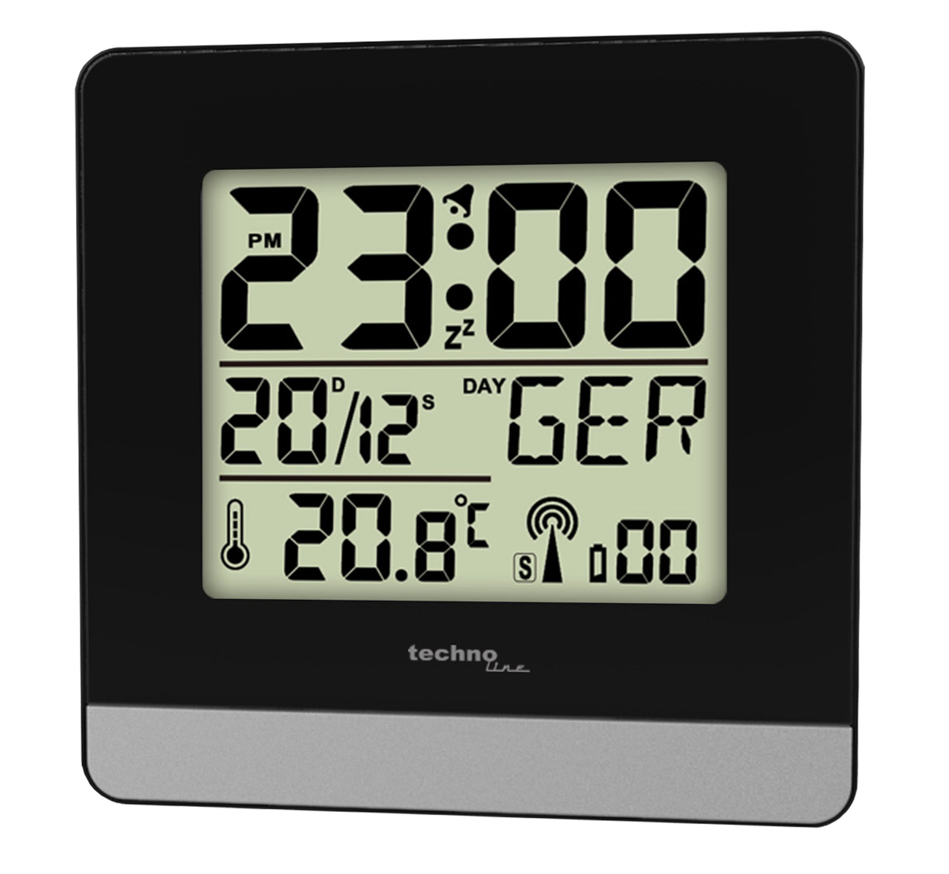 Technoline Digitalwecker – Funk, Schlummerfunktion, Thermometer, 7,9 × 7,9 × 3,0 cm, Schwarz