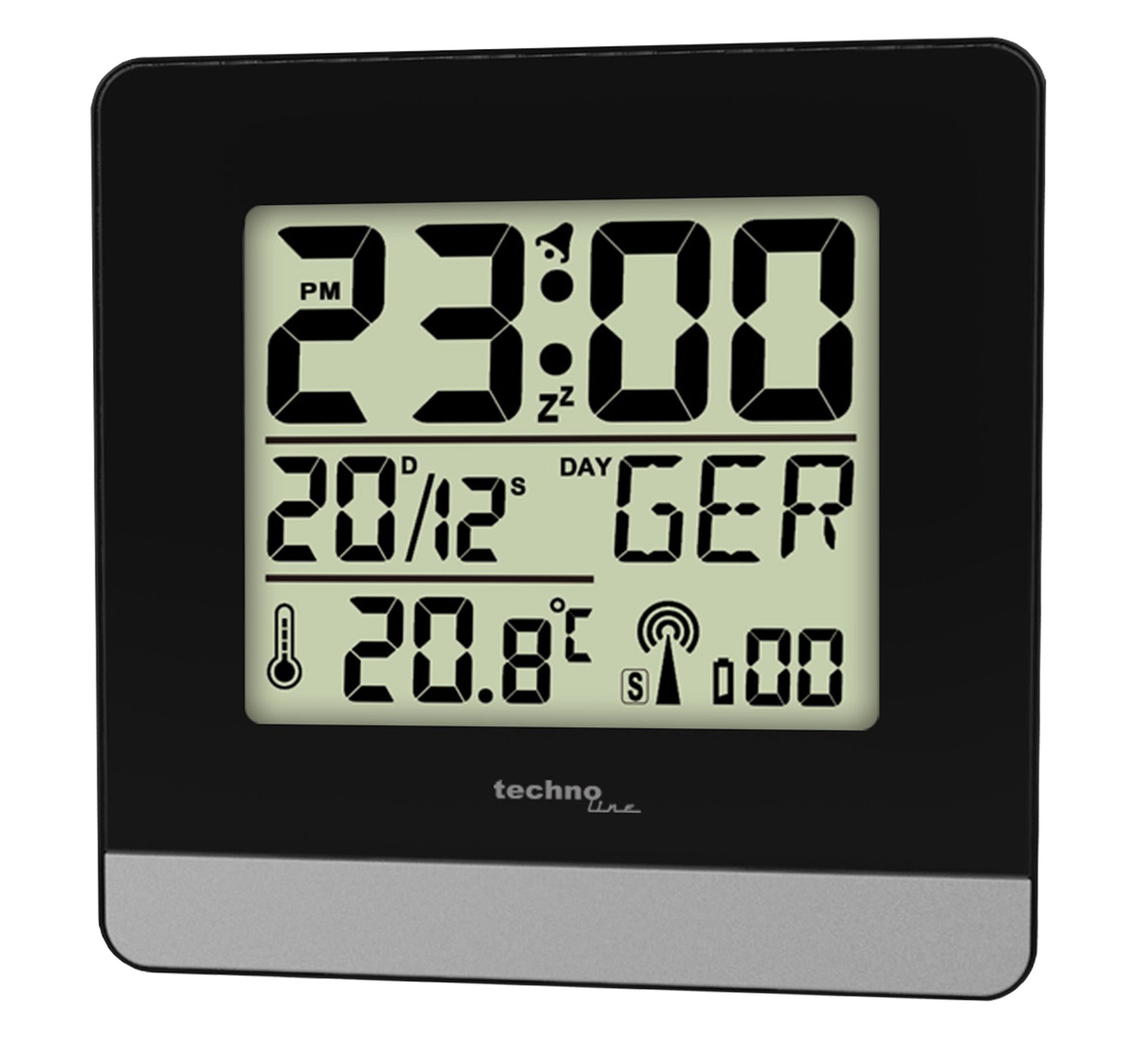 Technoline Digitalwecker – Funk, Schlummerfunktion, Thermometer, 7,9 × 7,9 × 3,0 cm, Schwarz