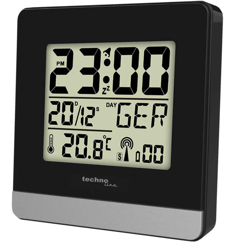 Technoline Digitalwecker – Funk, Schlummerfunktion, Thermometer, 7,9 × 7,9 × 3,0 cm, Schwarz