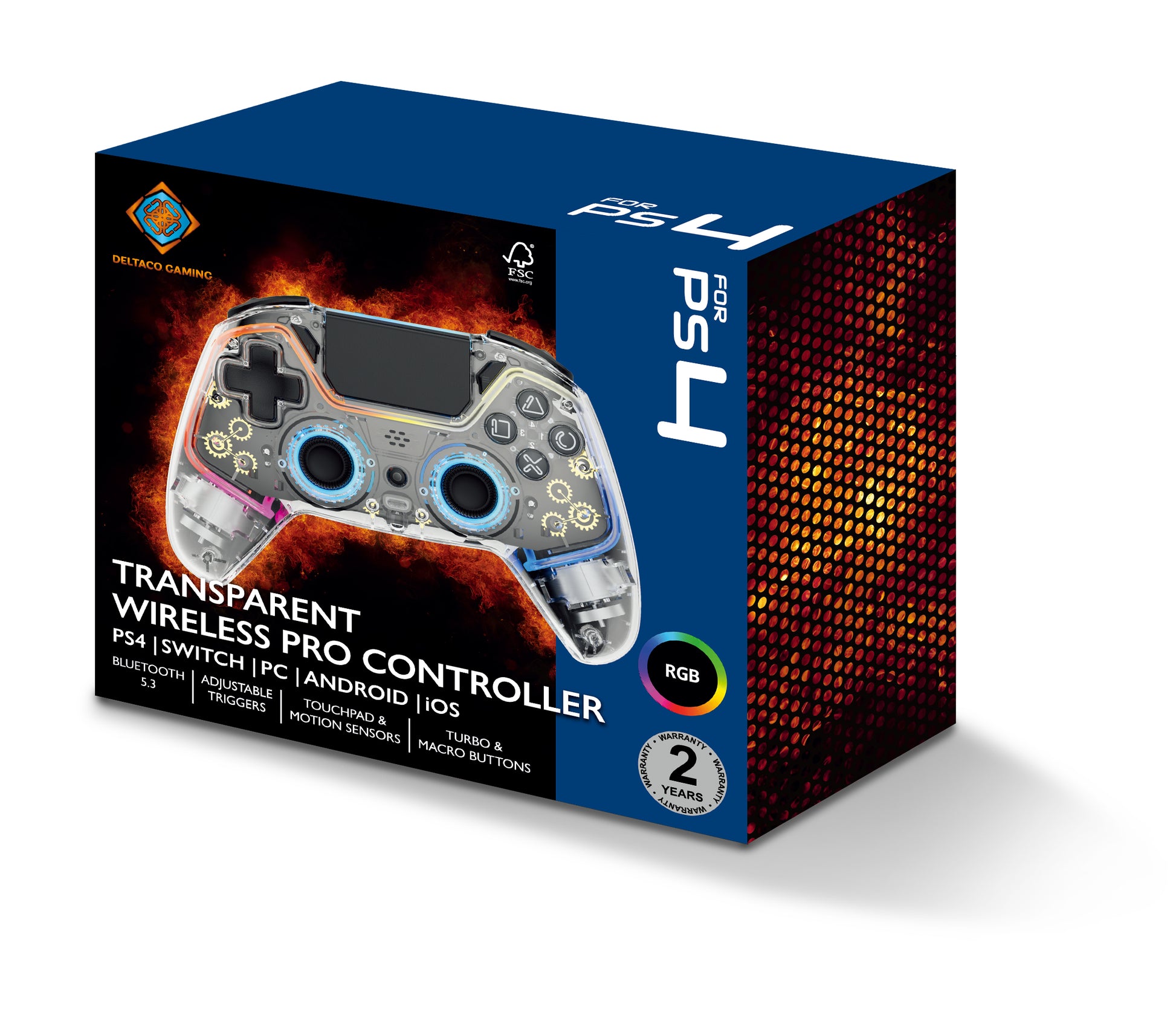 Deltaco Gaming Controller GAM-169-T – für Nintendo Switch, PC, PlayStation 4, Bluetooth, USB-C, transparent