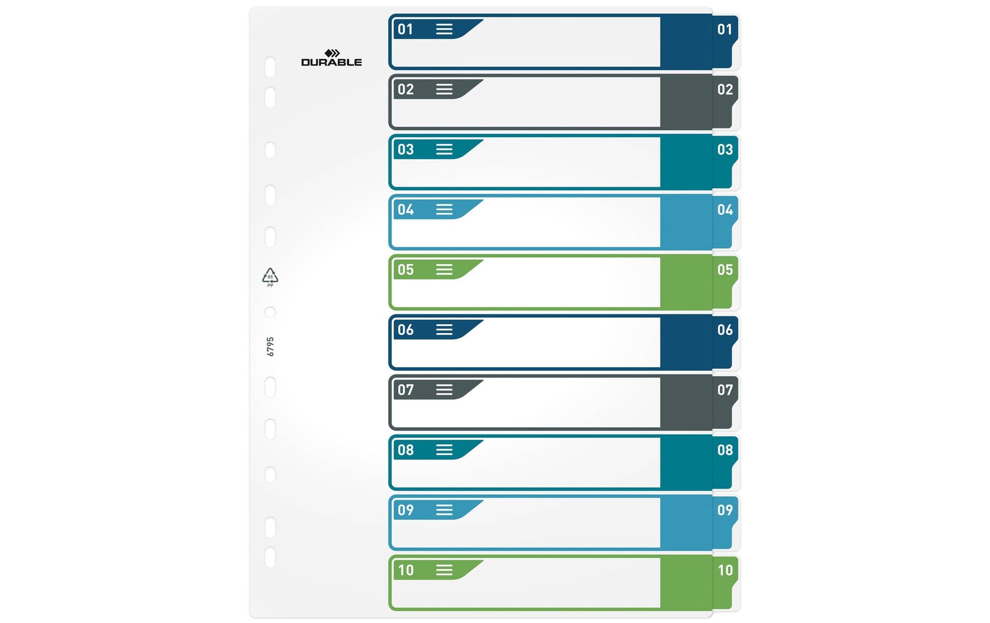 Durable Register A4+ Überbreit Hoch – Nummeriert 1–10, 10 Taben, Mehrfarbiges PP, mit Indexblatt