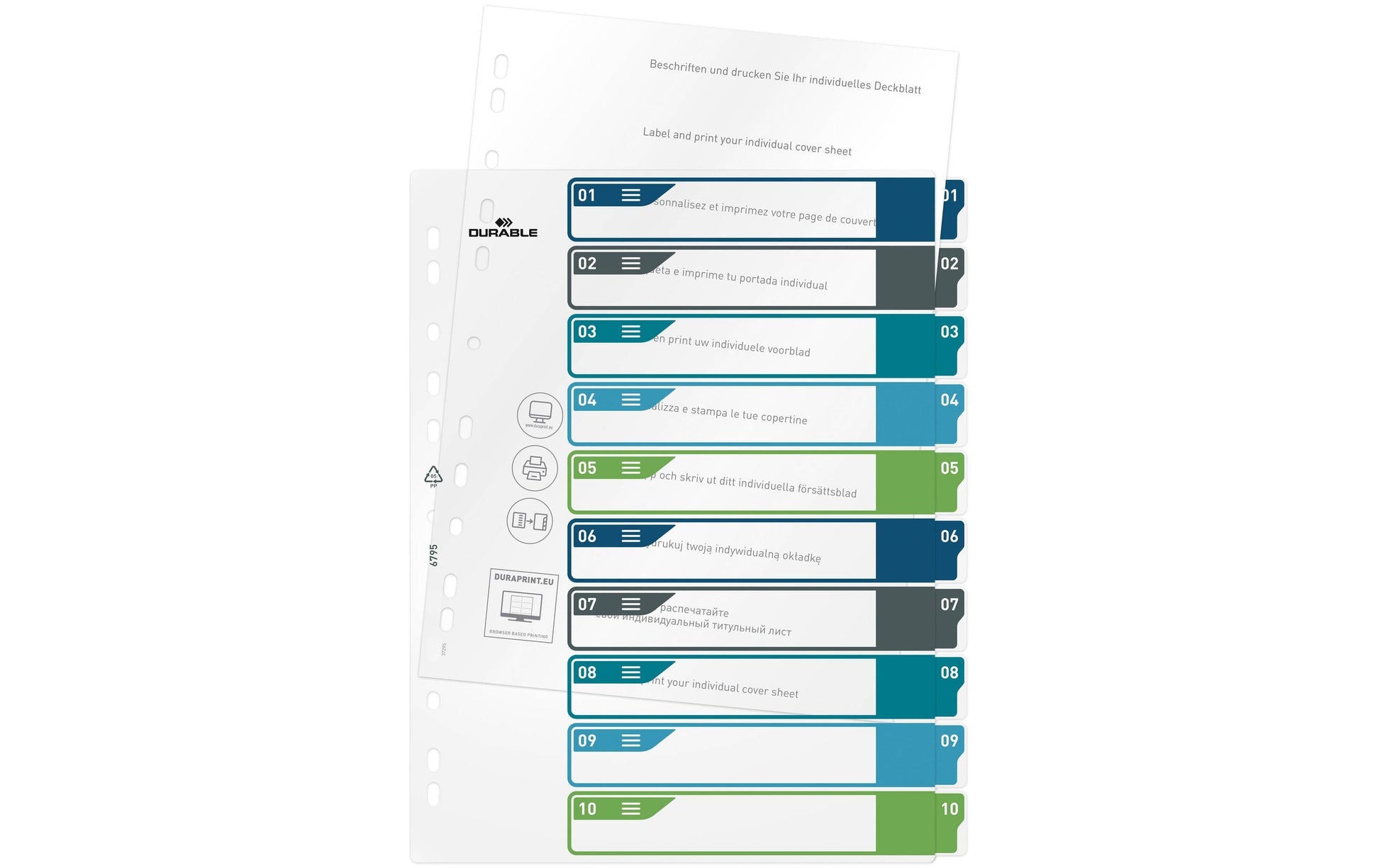 Durable Register A4+ Überbreit Hoch – Nummeriert 1–10, 10 Taben, Mehrfarbiges PP, mit Indexblatt