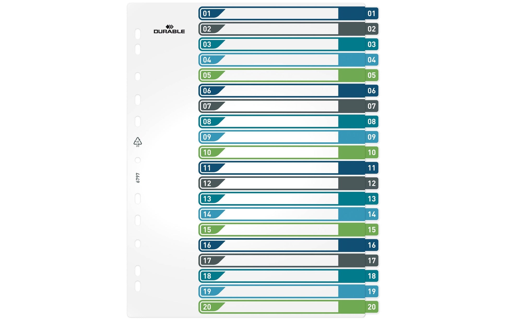 Durable Register – A4+, 20-teilig, PP, farbig, unbedruckt, überbreit