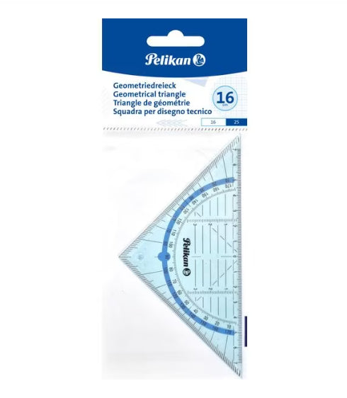 Pelikan Geodreieck, 16 cm, 45° – mit Tuschekante – Acrylglas, blau-transparent
