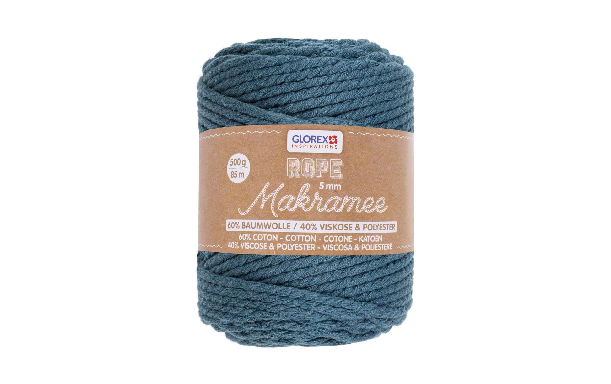 GLOREX Gedrehte Makramee-Kordel Seil Türkis – Ø 5 mm, 500 g, 85 m, Wolle