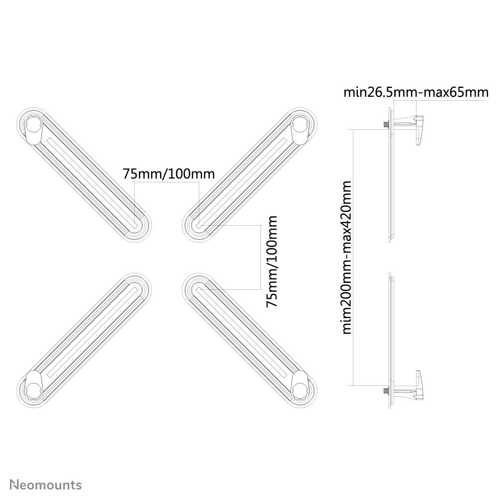 Neomounts VESA-Adapter – VESA 75 × 75/100 × 100 mm, bis 8 kg – für Monitore bis 27,0" – Schwarz