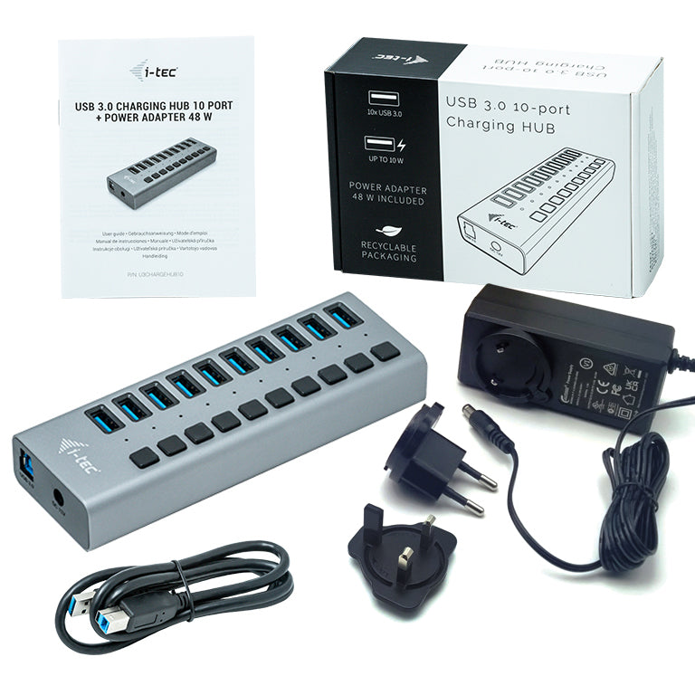 i-tec Ladegerät – 48 W, 10× USB-A, mit externem Netzteil – für Tablets, Notebooks, Ultrabooks und mehr