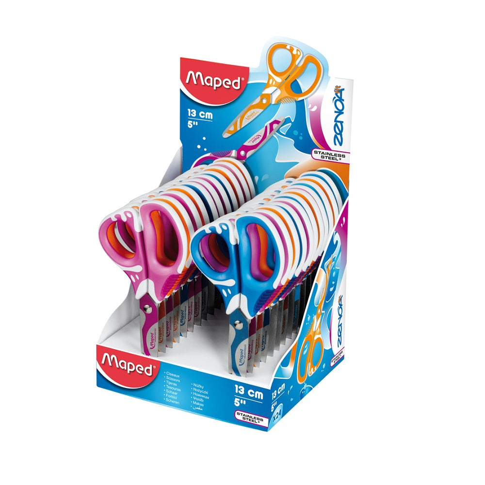 Maped Zenoa Fit Kinderschere, für Rechts- und Linkshänder – Stahl, Softgrip, farbig sortiert, 24 Stk.