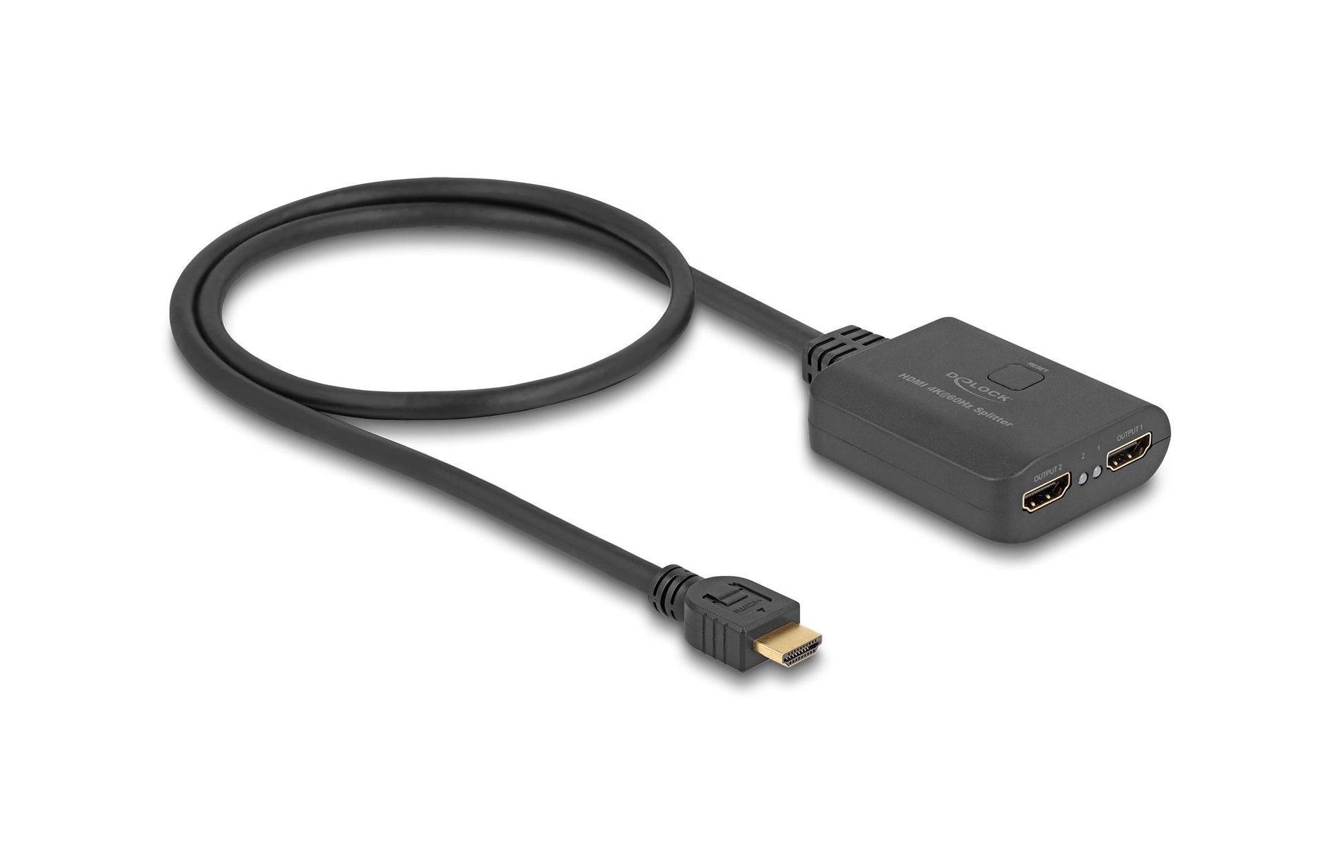 DeLOCK HDMI Splitter 1× HDMI zu 2× HDMI – 4K (3840 × 2160) @ 60 Hz, HDR, HDCP 1.4/2.2, 0,6 m – Schwarz