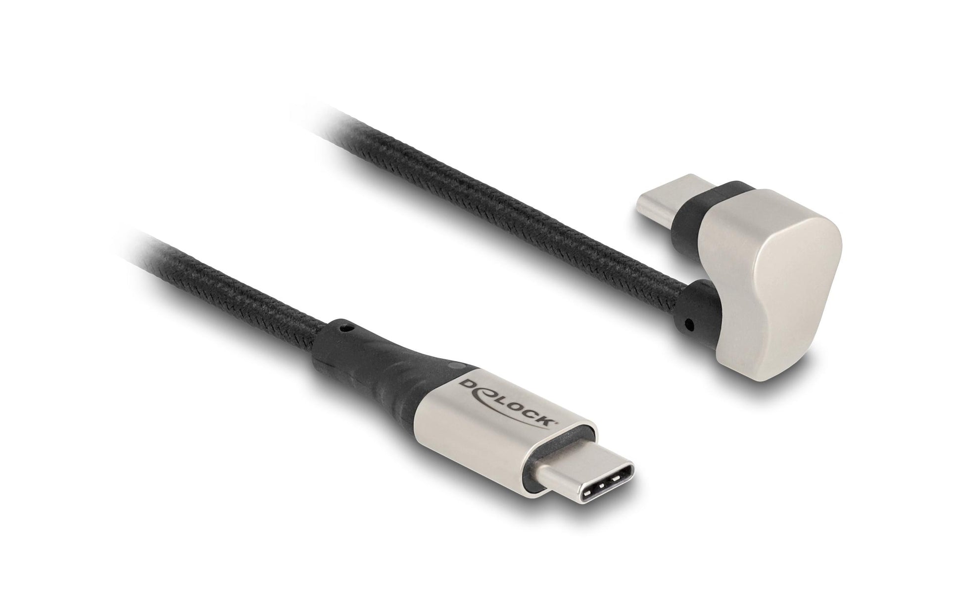 DeLOCK USB-C auf USB-C Kabel – USB 2.0 (480 Mbit/s) – 1 m – PD 60 W – Abgewinkelt, Textilmantel – Schwarz