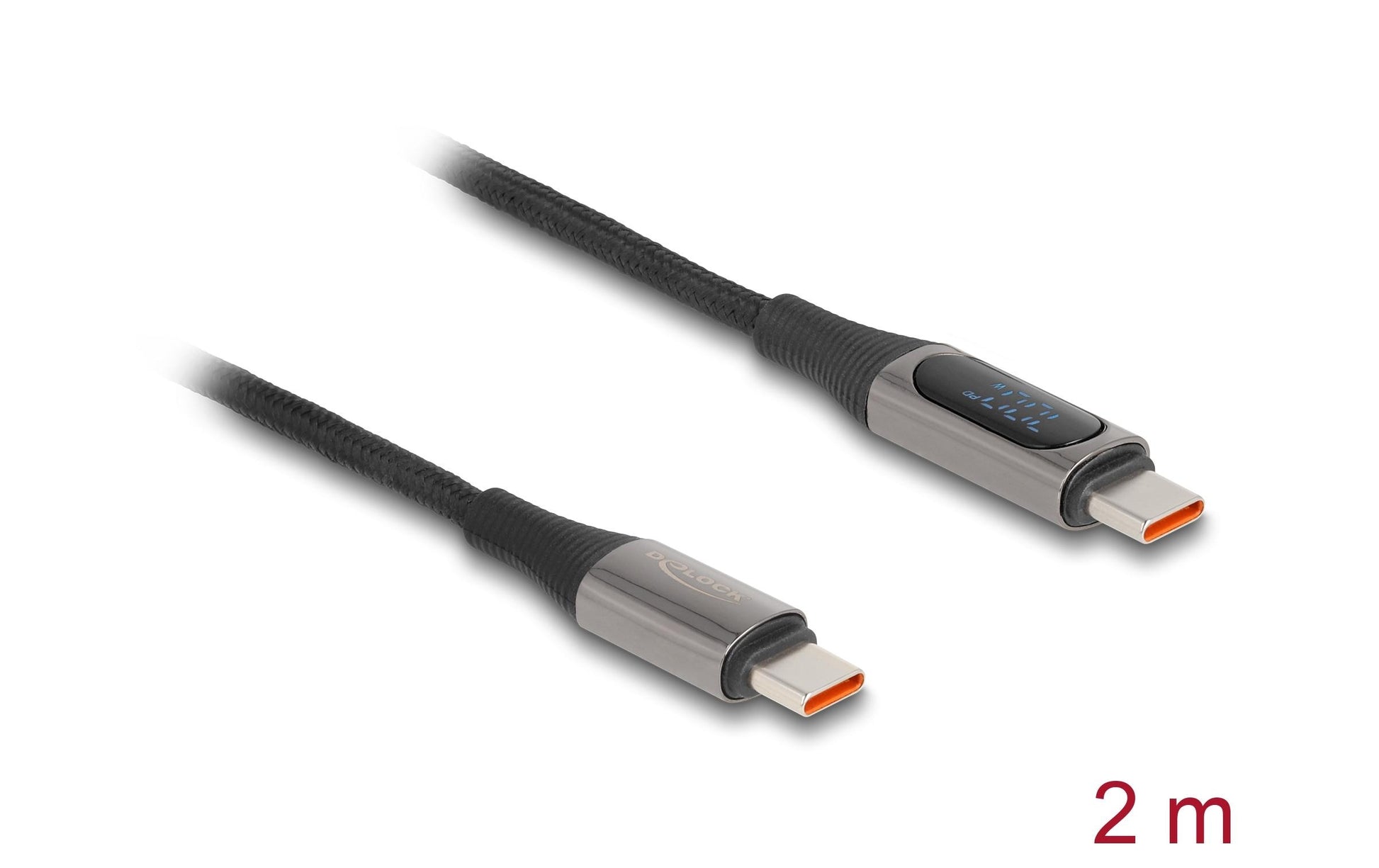 DeLOCK USB-C auf USB-C Kabel – USB 2.0 (480 Mbit/s) – 2 m – PD 100 W – Geflochten – Schwarz