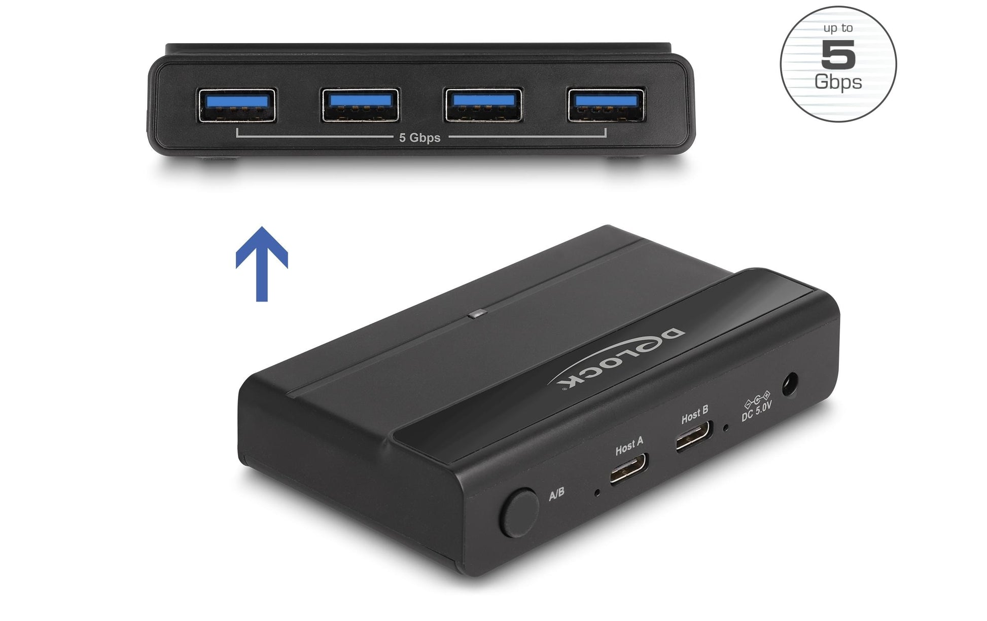 DeLOCK USB-Switch – 2× USB-C Buchse, 4× USB-A Buchse – USB 3.2 Gen 1 (5 Gbit/s) – Schwarz