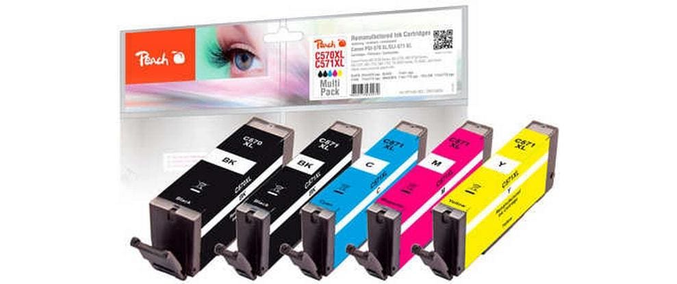 Peach Tintenpatronen-Multipack PGI-570XL/CLI-571XL, CMYK, 1×22 ml + 4×11 ml, kompatibel – für Canon MG5700