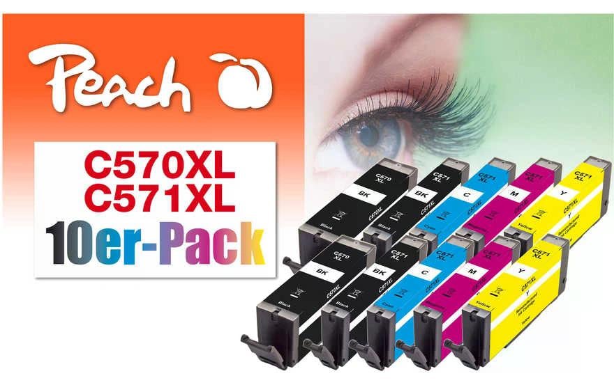 Peach Tintenpatronen-Multipack PGI-570XL, Gelb, 10er-Pack – für Canon Pixma MG 5750, MG 6850, TS 6050 und andere