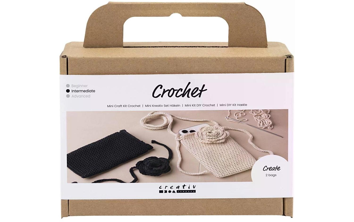 Creativ Company Mini Häkelset Tasche mit Rose – Braun