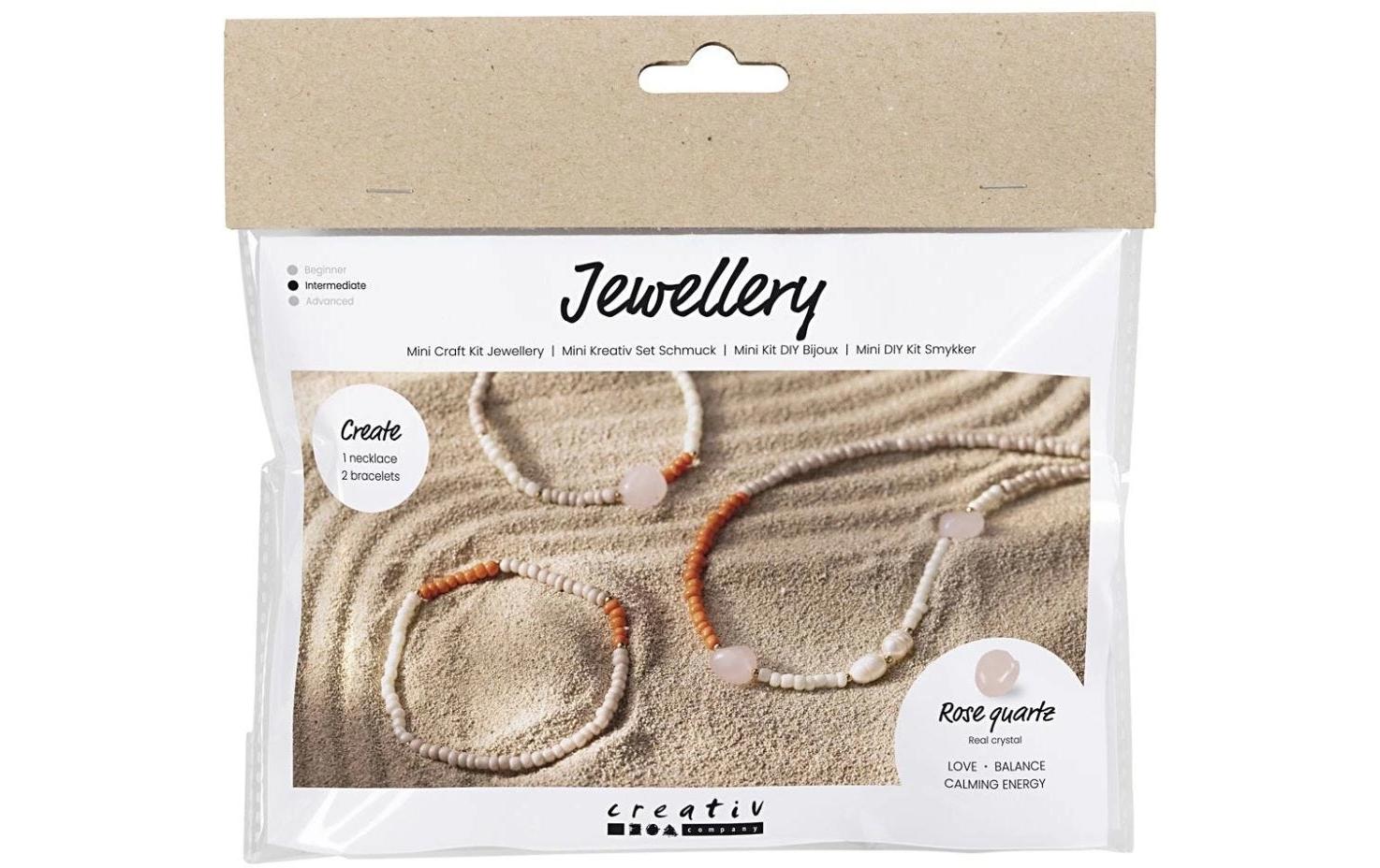 Creativ Company Bastelset Schmuck, Halskette und Armband, Rosenquarz – ab 10 Jahren