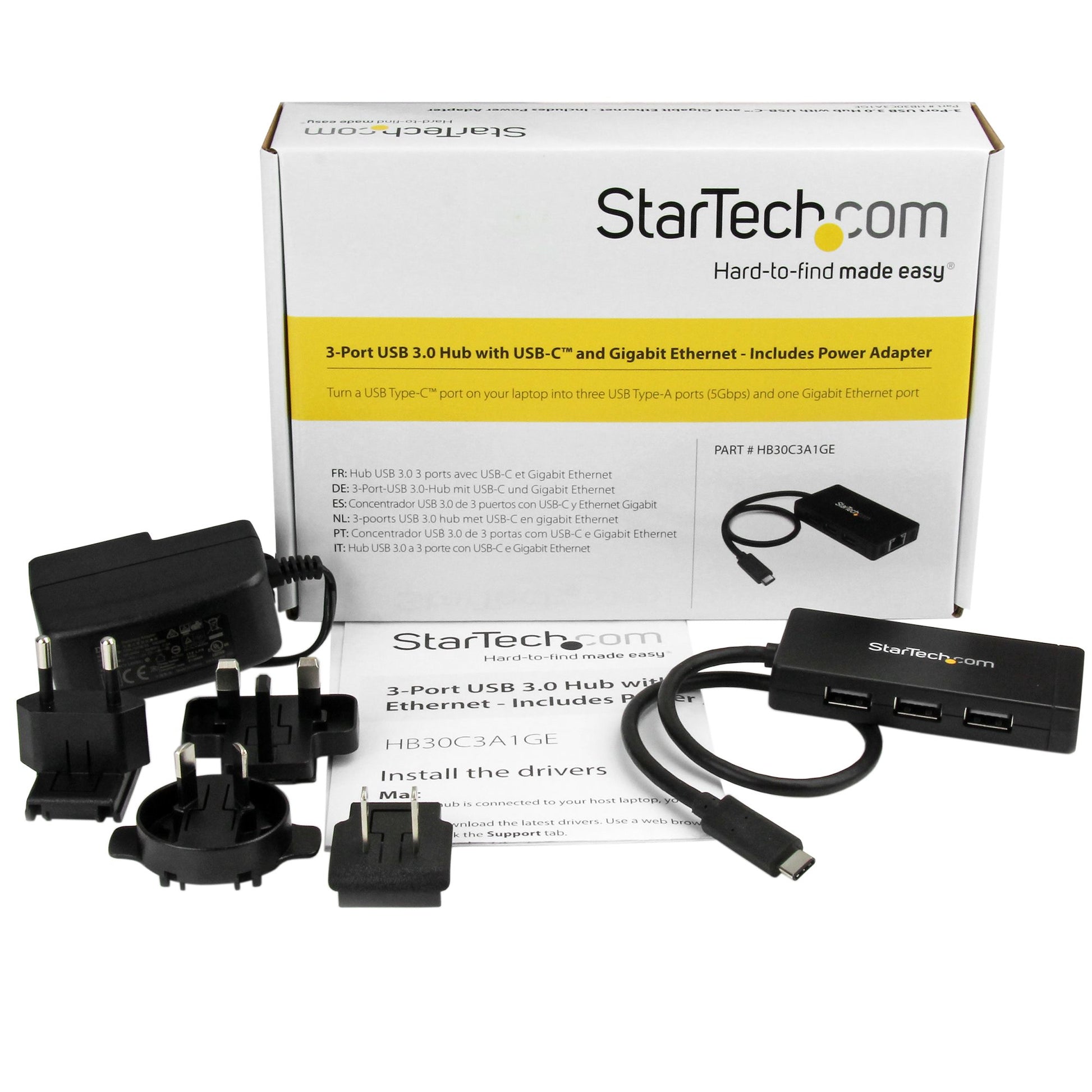 StarTech.com USB-Hub – USB-C, 3× USB-A, GbE, für Windows/Mac/ChromeOS