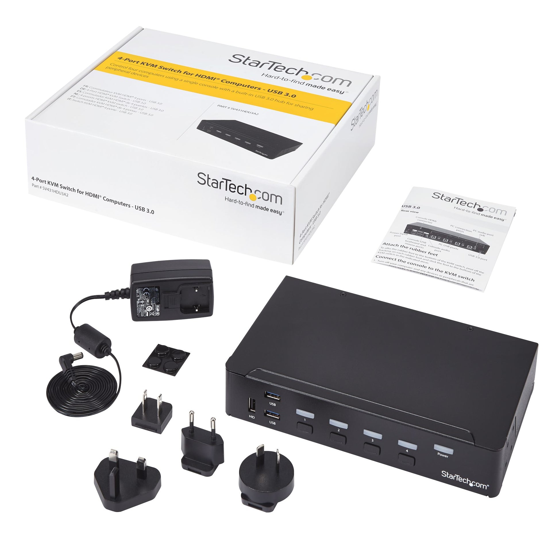 StarTech.com 4-Port HDMI KVM-Switch – 1920 × 1080, USB 3.0-Hub, Audio